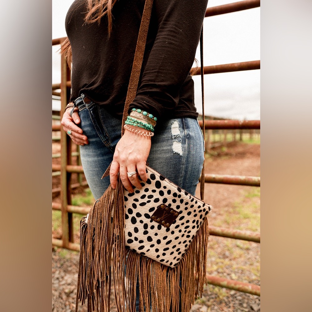 Keep It Gypsy LV Louis Vuitton Maxine Dalmatian Fringe Leather Cross Body Purse